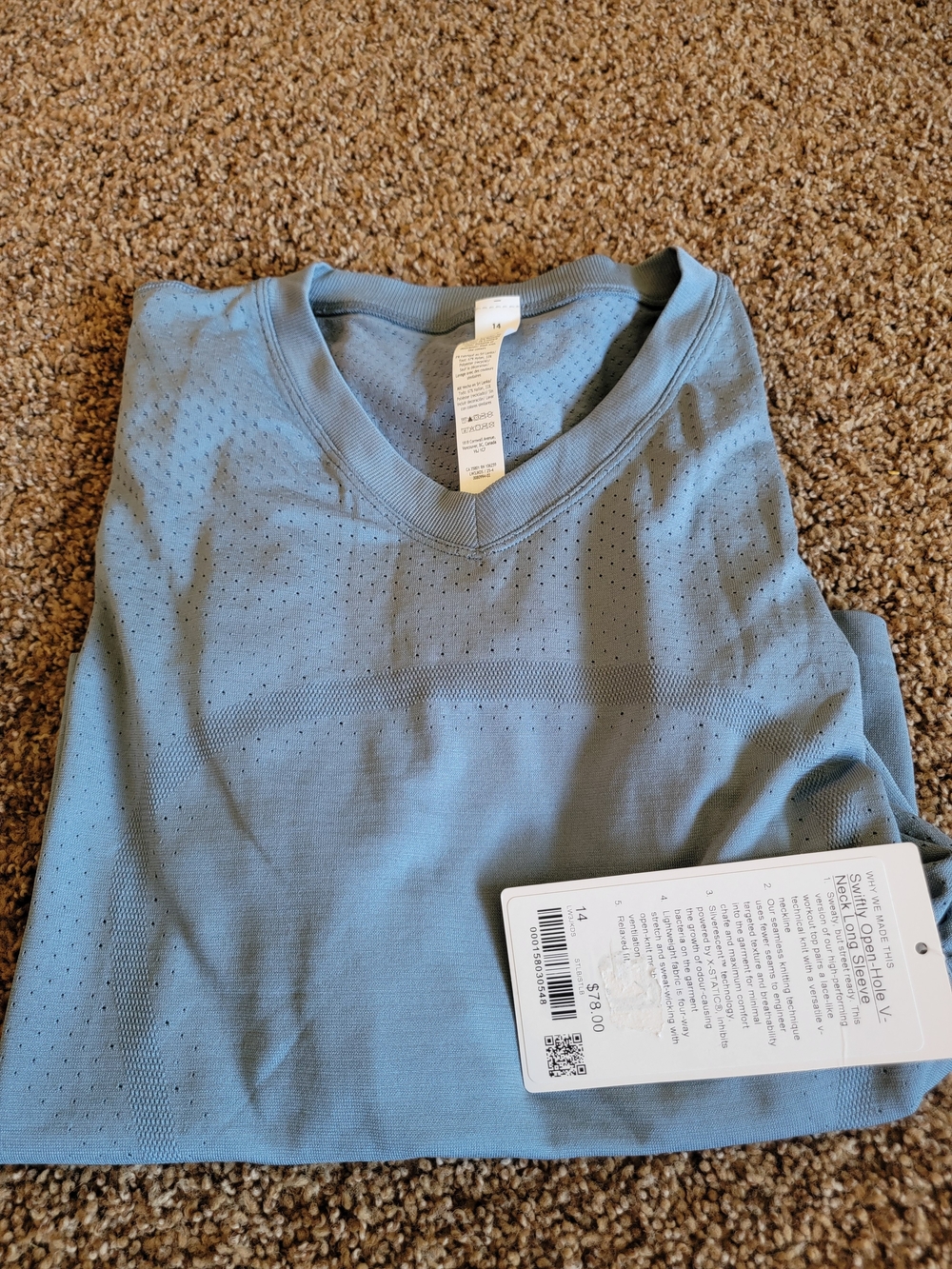 lululemon athletica Women's Swiftly Open Hole Long Sleeve V-Neck Top Size 14